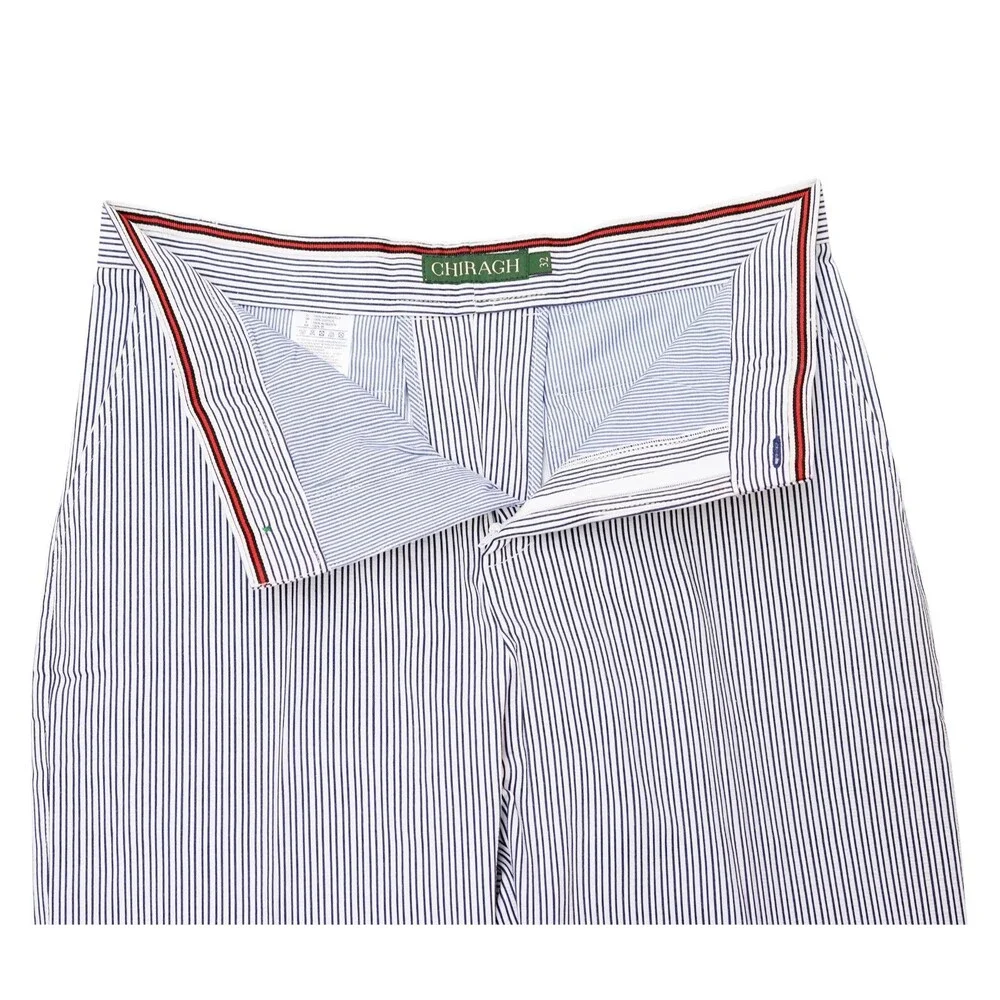 Mens 32 Blue White Textured Stripe Cotton Dress Pants Straight Fit Trousers NWT
